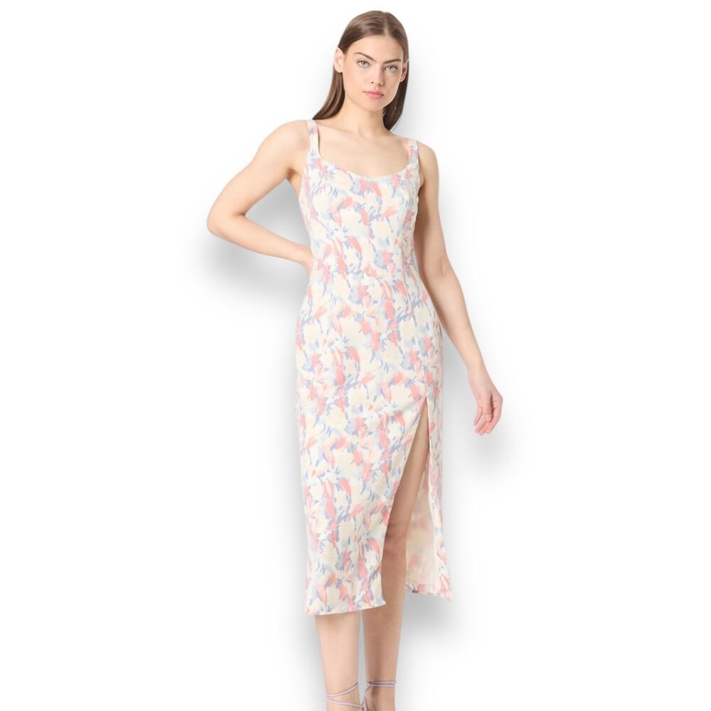Abercrombie & Fitch Corset Seamed Midi Floral Thigh Slit Pastel Dress Women's S‎
